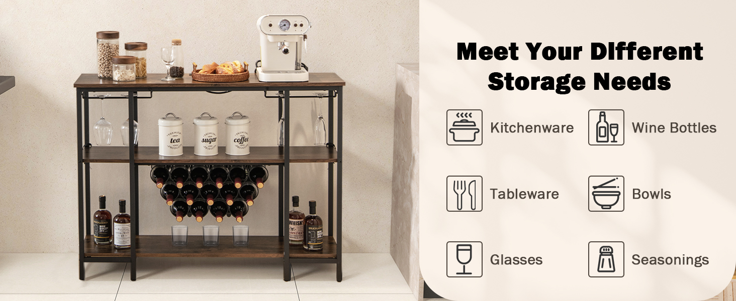Honhorrs Industrial Wine Bar Cabinet, Fifteen-Bottle Rack with Stemware Storage and USB Charging detail