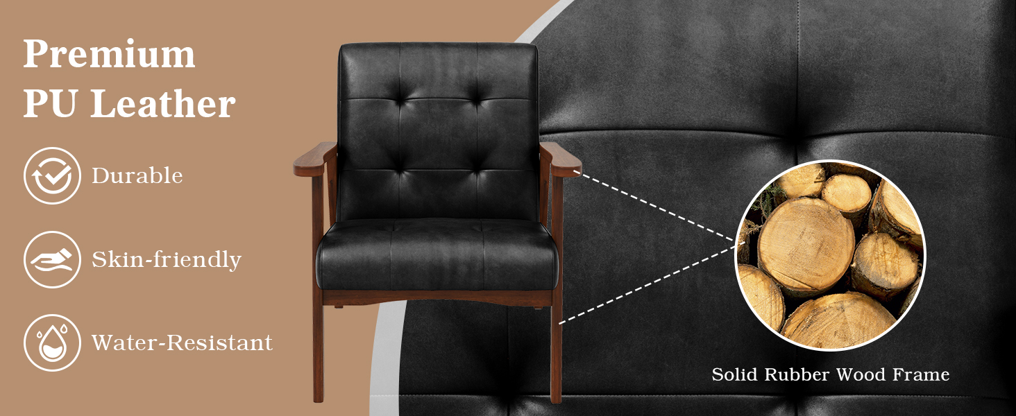 Honhorrs Tufted Accent Armchair, Rubberwood Frame and Spring-Supported Cushion for Reading Corners detail