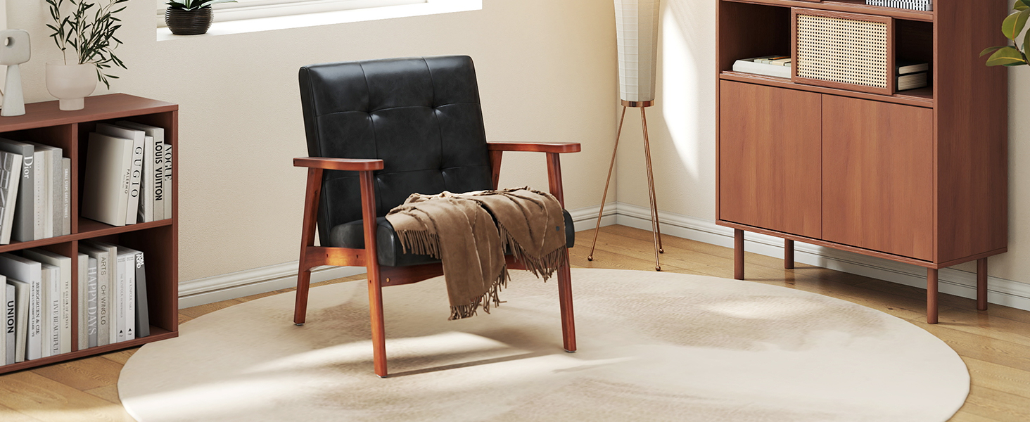 Honhorrs Tufted Accent Armchair, Rubberwood Frame and Spring-Supported Cushion for Reading Corners detail