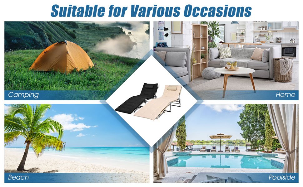 Honhorrs Padded Folding Chaise, Removable Mattress and Locking Backrest for Indoor or Patio Lounging detail