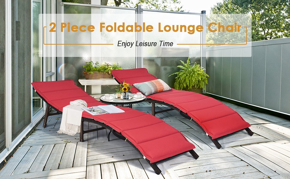 Honhorrs Pair of Folding Patio Chaise Lounges, Steel-Framed Wicker Seating with Removable Cushions detail