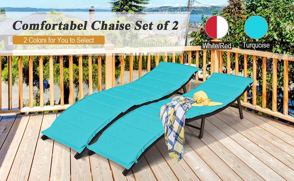 Honhorrs Pair of Folding Patio Chaise Lounges, Steel-Framed Wicker Seating with Removable Cushions detail