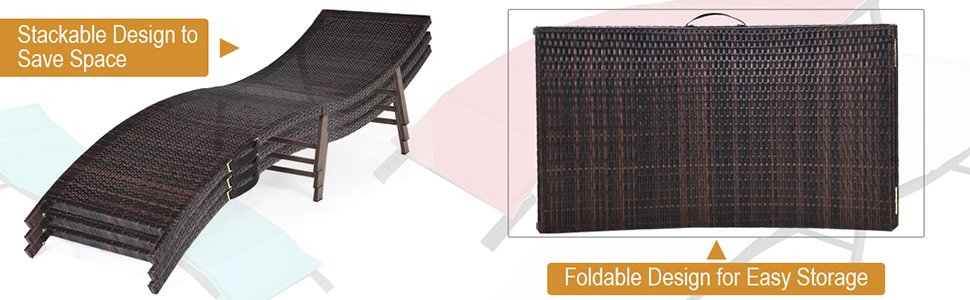 Honhorrs Pair of Folding Patio Chaise Lounges, Steel-Framed Wicker Seating with Removable Cushions detail