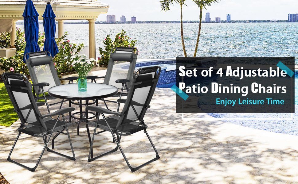 Honhorrs Four Folding Patio Recliners, Seven Backrest Settings with Headrests and Steel Frames detail