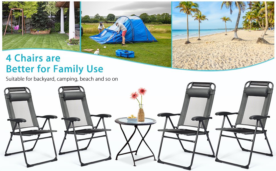 Honhorrs Four Folding Patio Recliners, Seven Backrest Settings with Headrests and Steel Frames detail