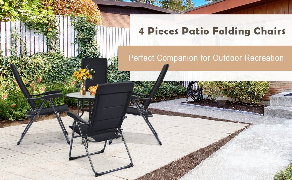 Honhorrs Four Folding Patio Chairs in Padded Oxford Fabric, Seven Recline Settings and Steel Frames detail