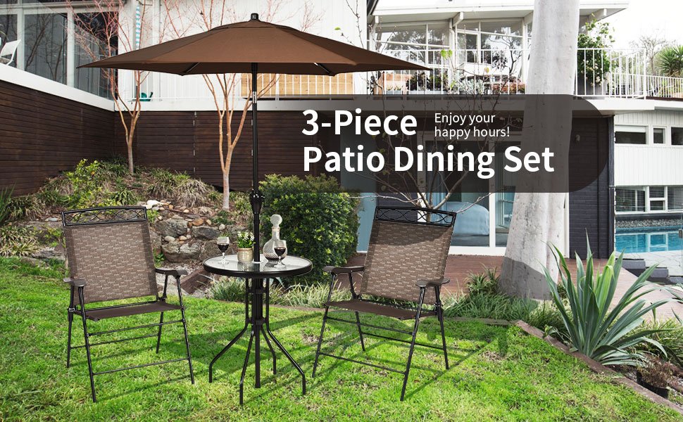 Honhorrs Three-Piece Bistro Set, Folding Fabric Chairs and Glass Table with 1.57-Inch Umbrella Hole detail