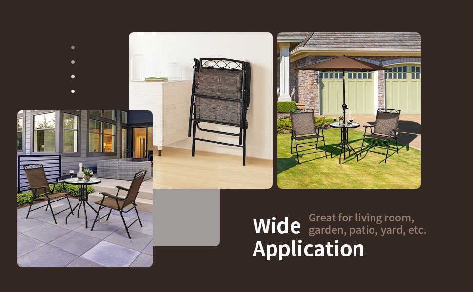 Honhorrs Three-Piece Bistro Set, Folding Fabric Chairs and Glass Table with 1.57-Inch Umbrella Hole detail