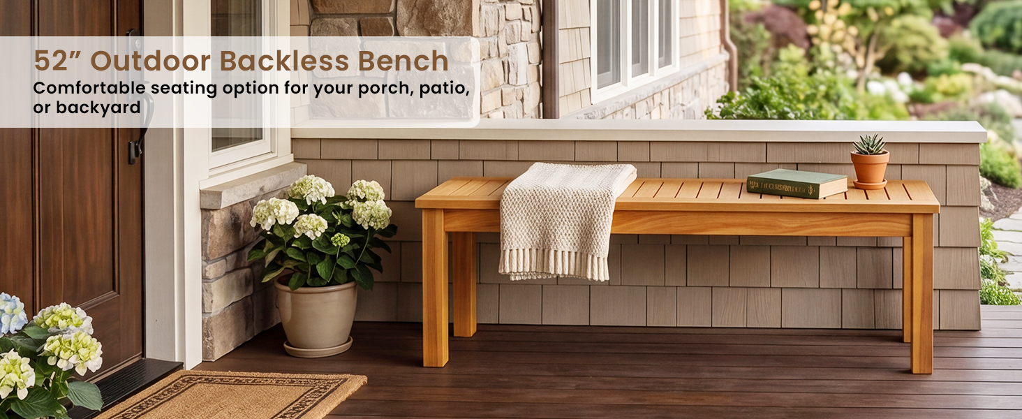 52-Inch Acacia Patio Dining Bench by Honhorrs: Slatted Wood Seat, Thick Legs and 700 lb Capacity detail