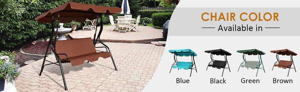 Honhorrs Three-Seat Cushioned Patio Swing, Adjustable Canopy and Steel Frame with 500-Lb Capacity detail