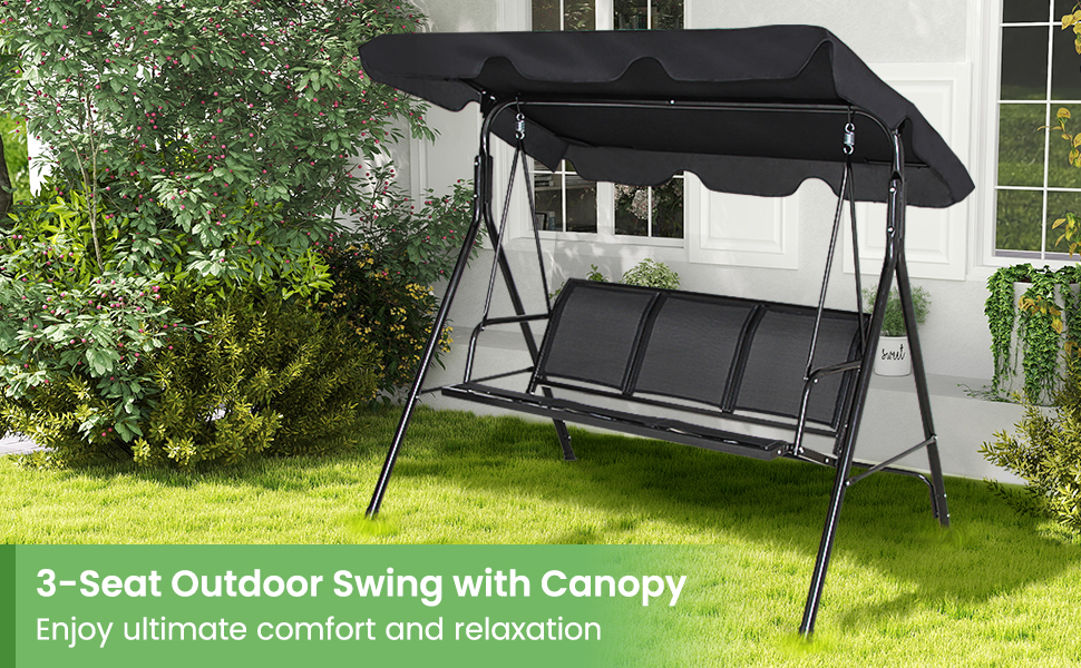 Honhorrs Three-Person Patio Swing, Steel Frame with Adjustable Polyester Canopy and Ventilated Seat detail