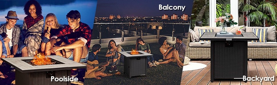 Honhorrs 30-Inch Propane Fire Table, Ceramic Top and 50,000-BTU Burner with Lava Rocks and PVC Cover detail