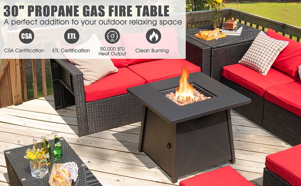 Honhorrs 30-Inch Propane Fire Table, 50,000-BTU Square Steel Design with Burner Lid and PVC Cover detail