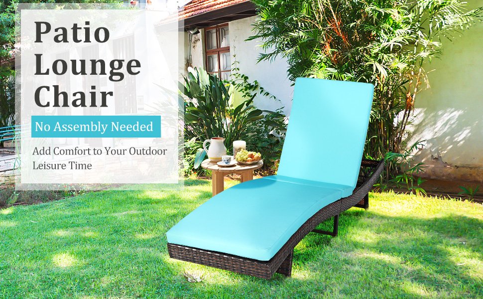 Honhorrs Cushioned Folding Patio Chaise, Five Backrest Positions on a Steel and PE Rattan Frame detail