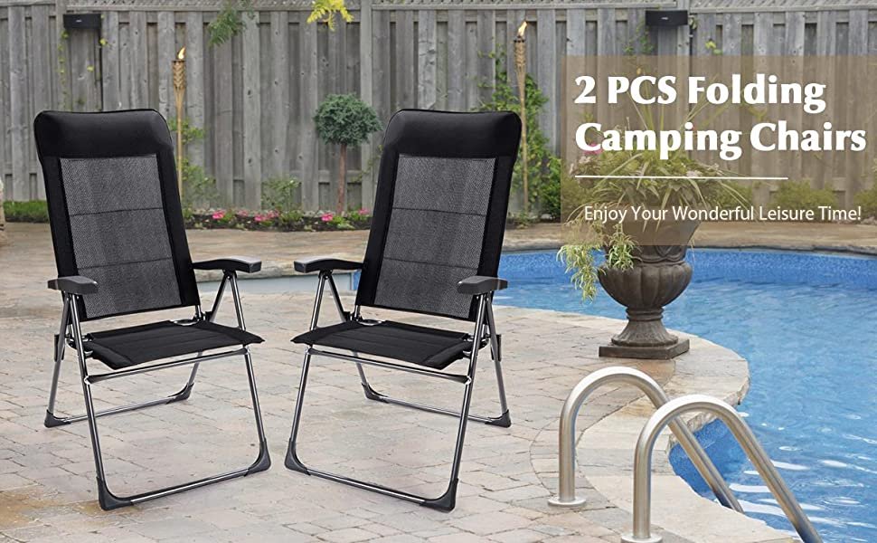 Honhorrs Pair of Folding Patio Chairs, Adjustable Backrests and Headrests on Reinforced Iron Frames detail