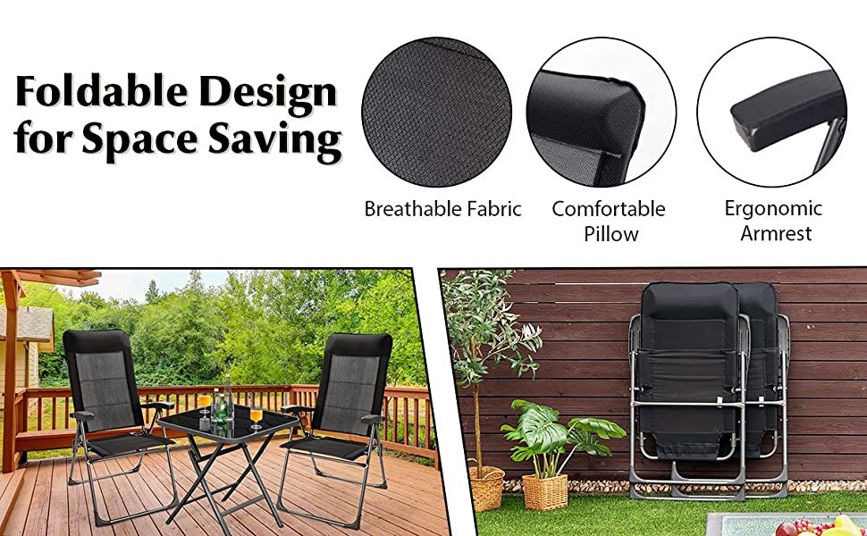 Honhorrs Pair of Folding Patio Chairs, Adjustable Backrests and Headrests on Reinforced Iron Frames detail