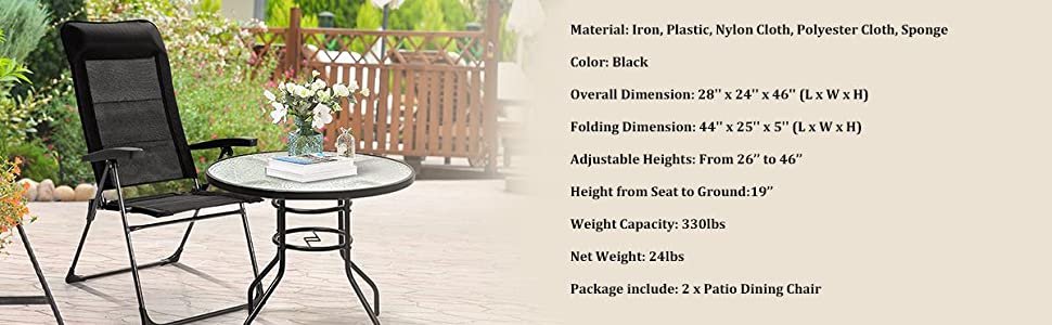 Honhorrs Pair of Folding Patio Chairs, Adjustable Backrests and Headrests on Reinforced Iron Frames detail