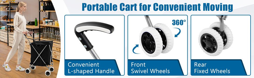 Honhorrs Folding 24-Gallon Utility Cart — Oxford Bag, Reinforced Steel Frame and Four Caster Wheels detail